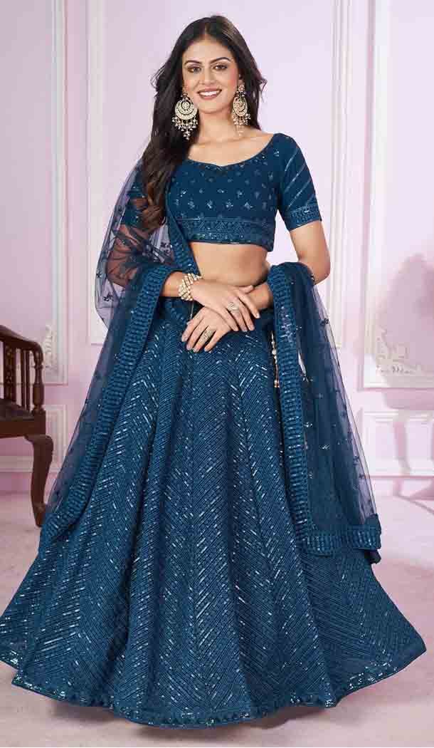 Blue Georgette Embroidery Work Party Wear Designer Lehenga Choli - 144658890
