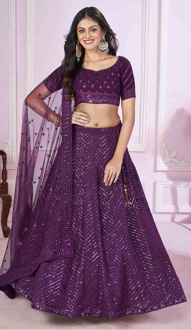 Purple Georgette Embroidery Work Party Wear Designer Lehenga Choli - 144658891