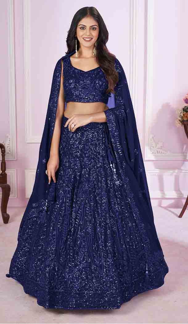Blue Georgette Embroidery Work Party Wear Designer Lehenga Choli - 144658892