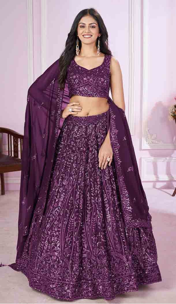 Georgette Embroidery Work Party Wear Designer Lehenga Choli Purple - 144658893