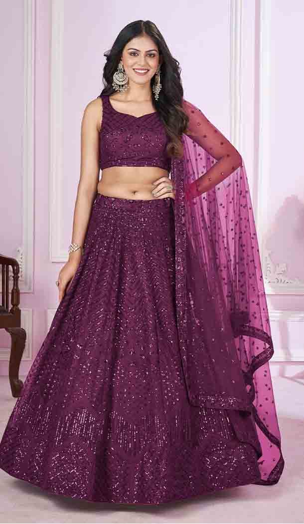 Purple Soft Net Embroidery Work Party Wear Designer Lehenga Choli - 144658894