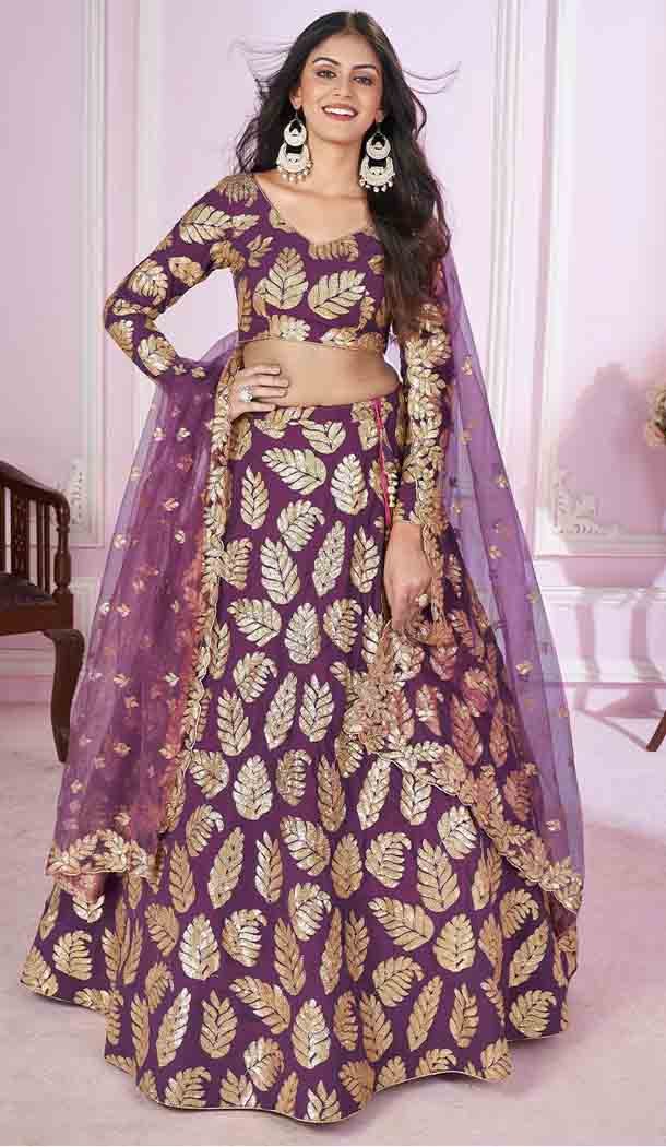 Georgette Purple Embroidery Work Party Wear Designer Plus Size Lehenga Choli - 144658896