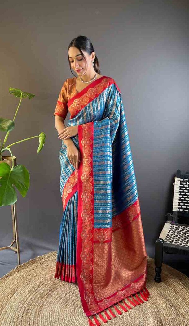 Blue Soft Silk Zari Weaving Work Traditional Wear Saree - 144979121