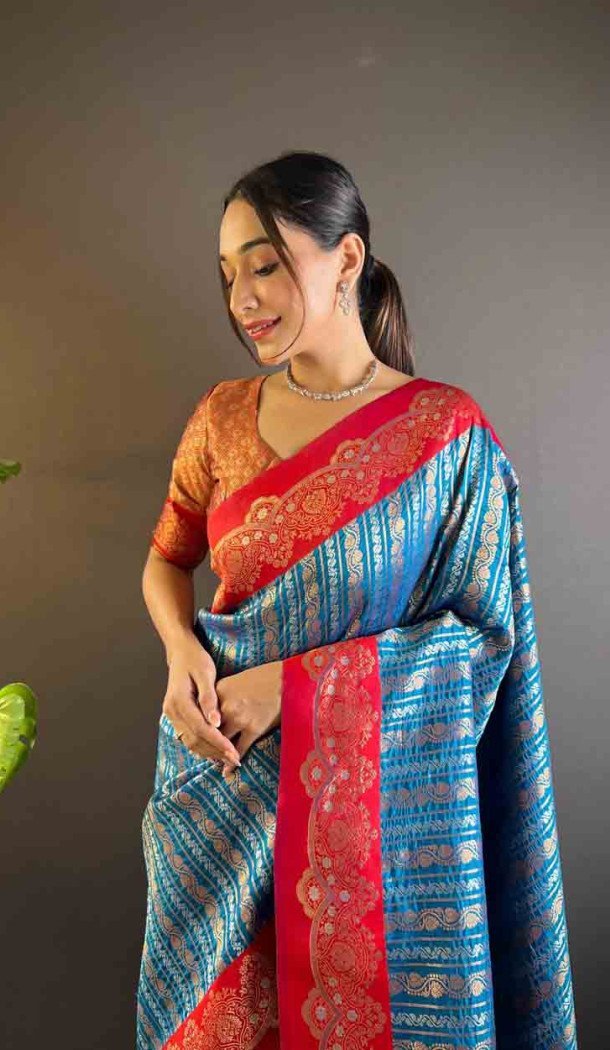 Blue Soft Silk Zari Weaving Work Traditional Wear Saree - 144979121