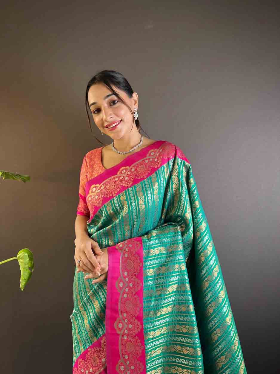 Soft Silk Green Zari Weaving Work Traditional Wear Saree - 144979124