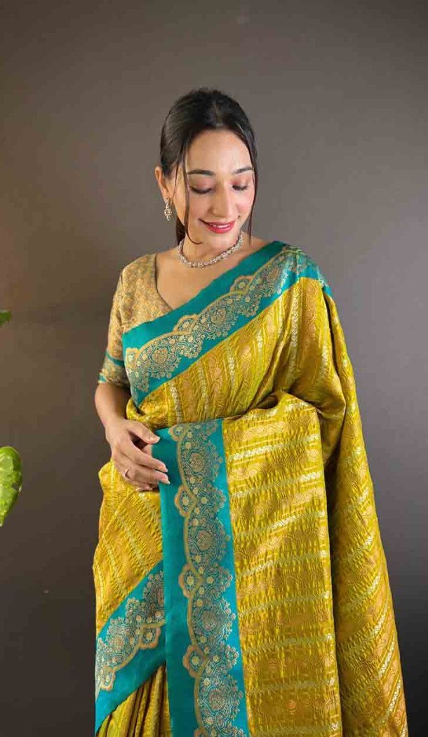 Mustard Soft Silk Zari Weaving Work Traditional Wear Saree - 144979127