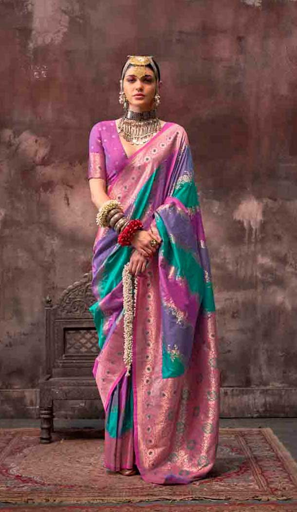 Rama Blue Rangkat Silk Weaving Work Traditional Party Wear Saree - 145499425