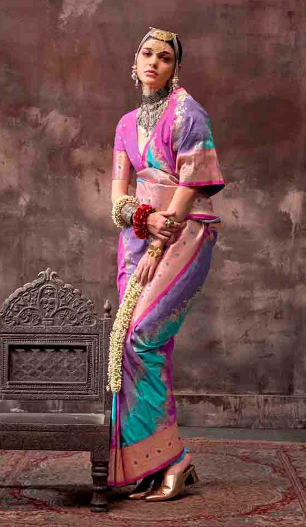 Rama Blue Rangkat Silk Weaving Work Traditional Party Wear Saree - 145499425