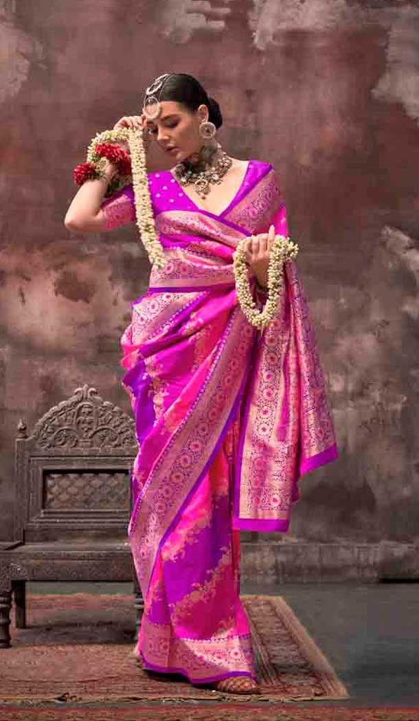 Pink Rangkat Silk Weaving Work Traditional Party Wear Saree - 145499426