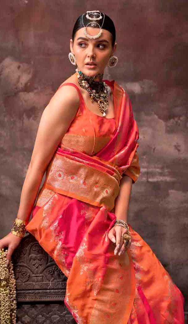 Red Rangkat Silk Weaving Work Traditional Party Wear Saree - 145499429