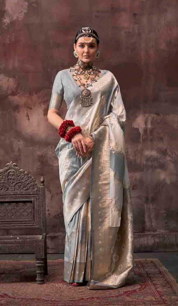 Grey Rangkat Silk Weaving Work Traditional Party Wear Saree - 145499430