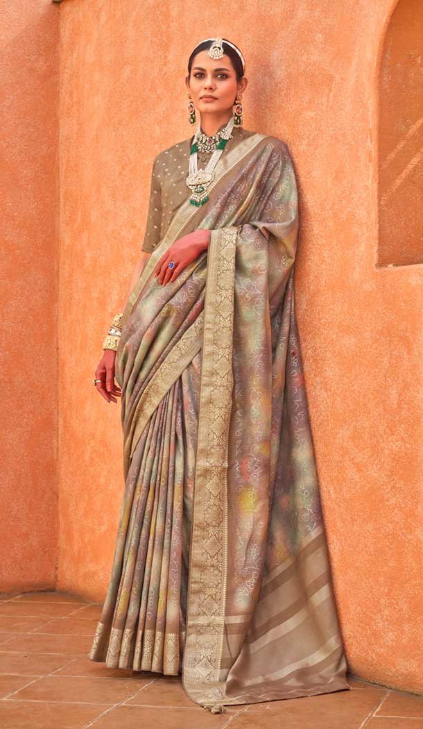 Silk Printed Party Wear Designer Saree In Beige - 146009716