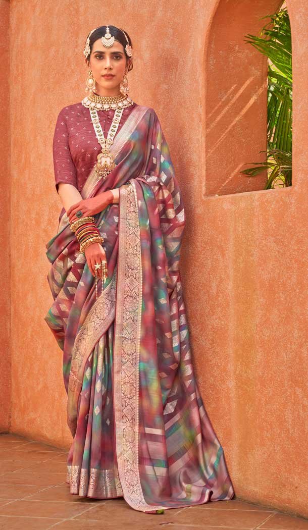 Silk Printed Party Wear Designer Saree In Mauve - 146009718