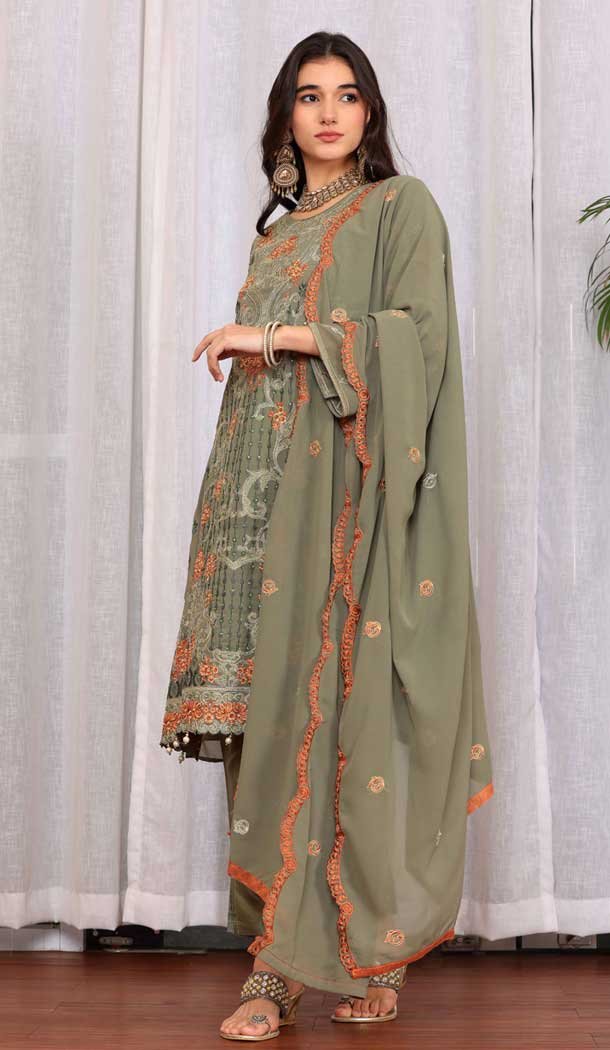 Green Georgette Embroidered Party Wear Salwar Suit - 9414187148