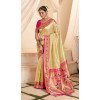 Cream Tissue Silk Gold Zari Work Traditional Designer Wear Plus Size Saree - 9425187201