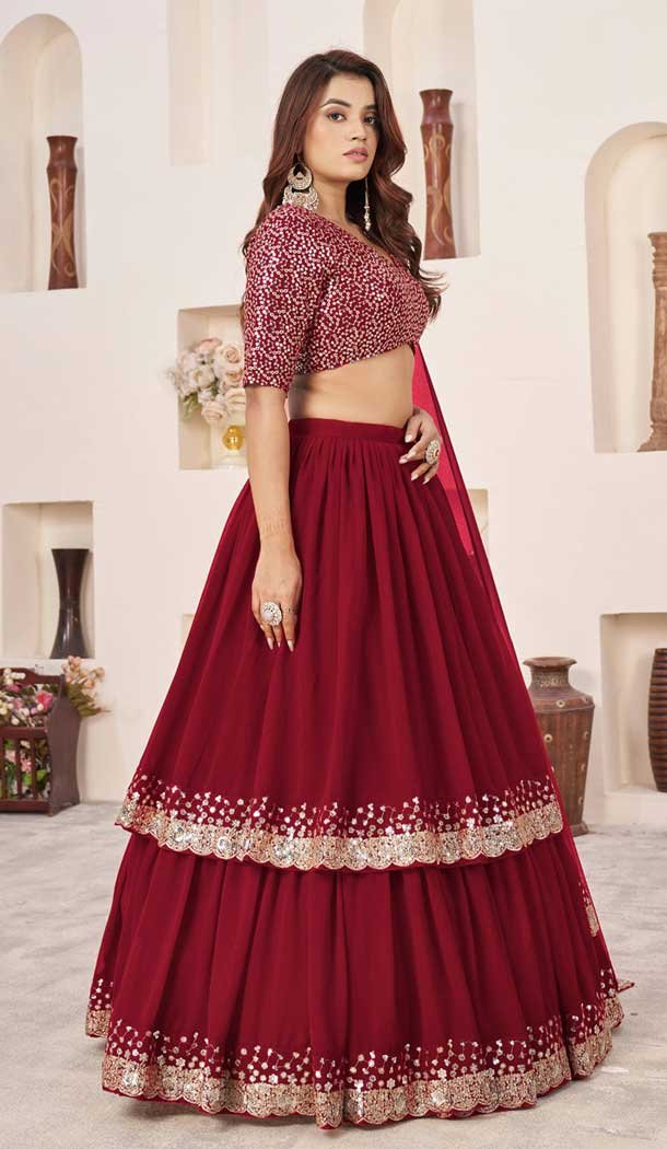 Georgette Embroidery Work Party Wear Lehenga Choli In Red - 9426187208