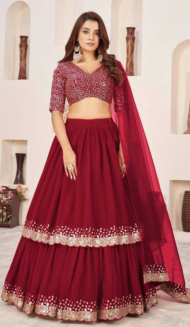 Georgette Embroidery Work Party Wear Lehenga Choli In Red - 9426187208