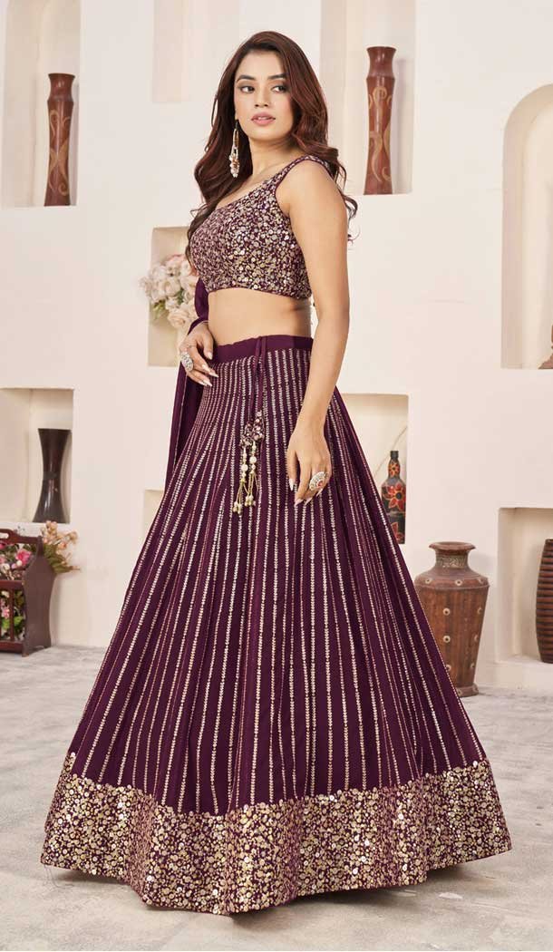 Georgette Embroidery Work Party Wear Lehenga Choli In Wine - 9426187209