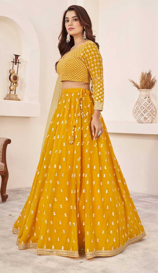 Georgette Embroidery Work Party Wear Lehenga Choli In Yellow - 9426187210