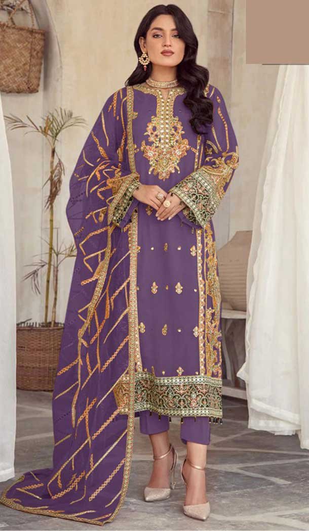 Purple Organza Embroidered Pakistani Style Salwar Kameez - 9427187214