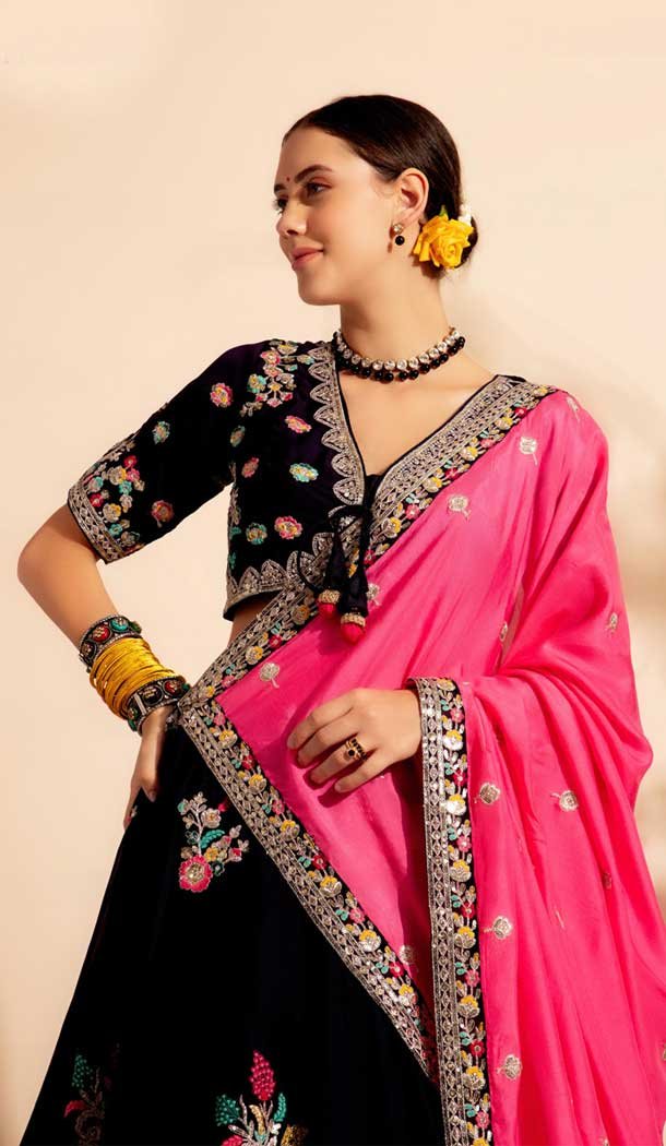 Georgette Sequins Work Readymade Lehenga Choli In Dark Purple - 9537187915