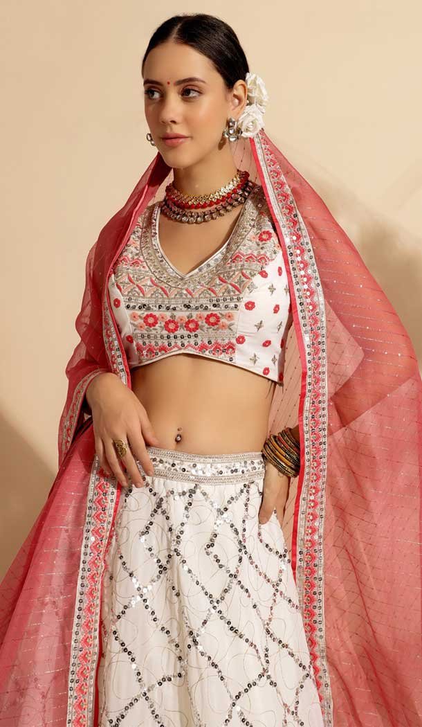 Georgette Sequins Work Readymade Lehenga Choli In Gajari Pink - 9537187919