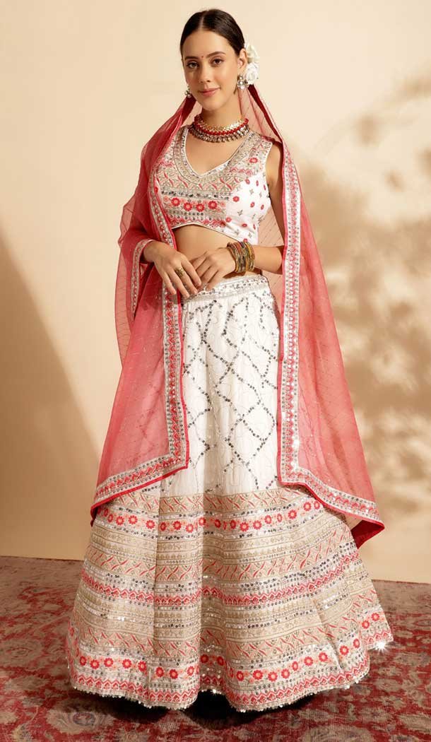 Georgette Sequins Work Readymade Lehenga Choli In Gajari Pink - 9537187919