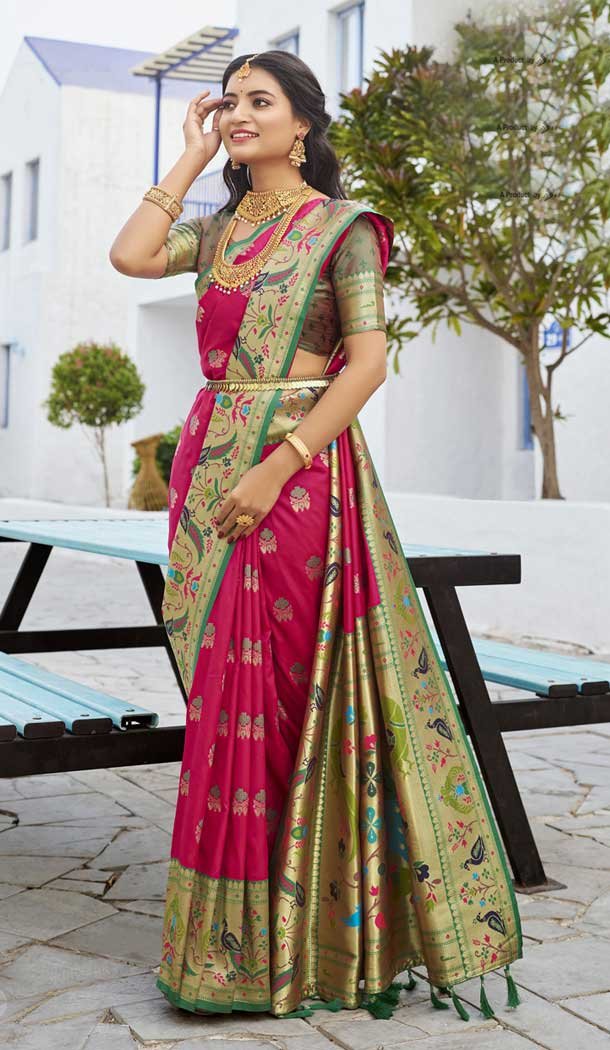 Red Paithani Silk Jacquard Traditional Wear Saree - 9538187920