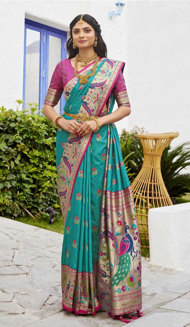 Green Paithani Silk Jacquard Traditional Wear Saree - 9538187925