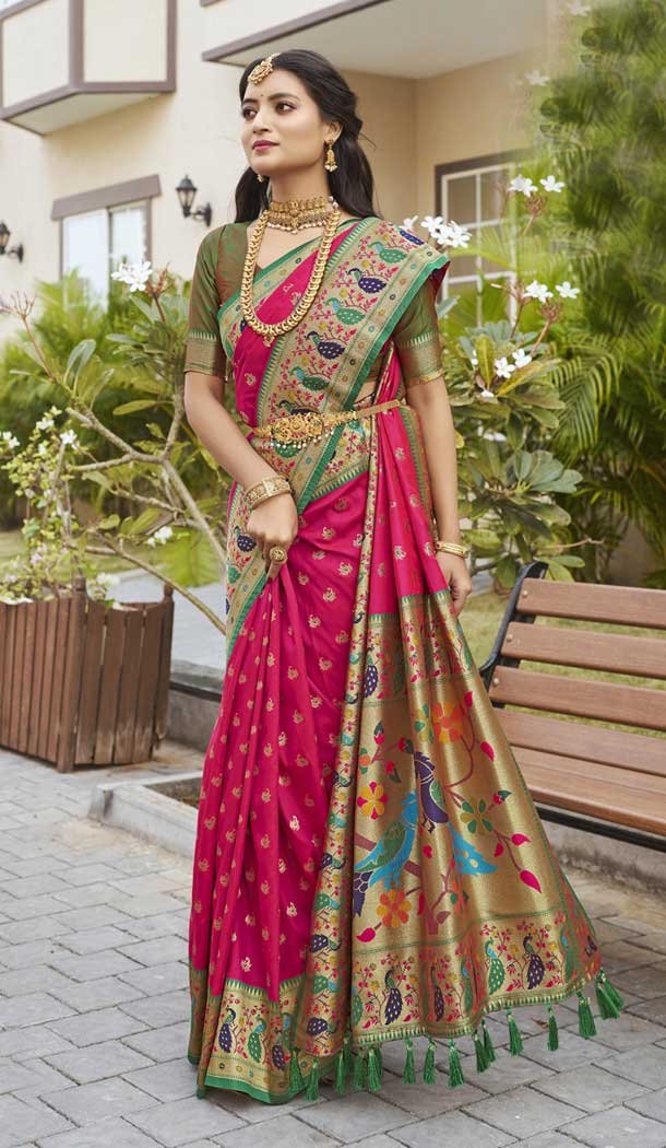 Paithani Silk Jacquard Work Traditional Wear Saree In Deep Pink - 9539187927