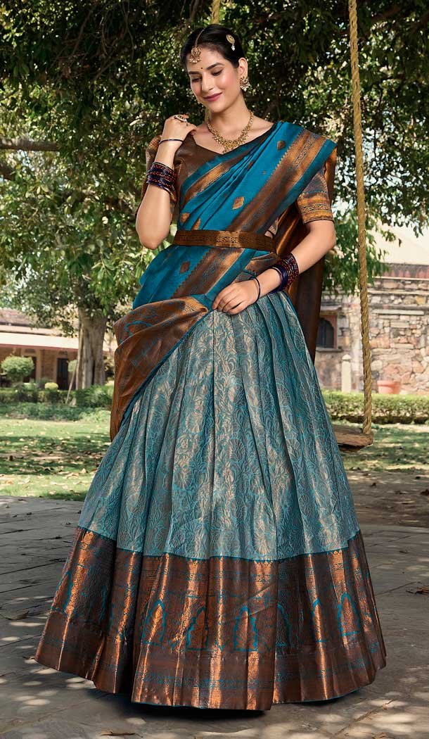 Jacquard Silk Weaving Work Party Wear Lehenga Choli In Sky Green - 9545187964