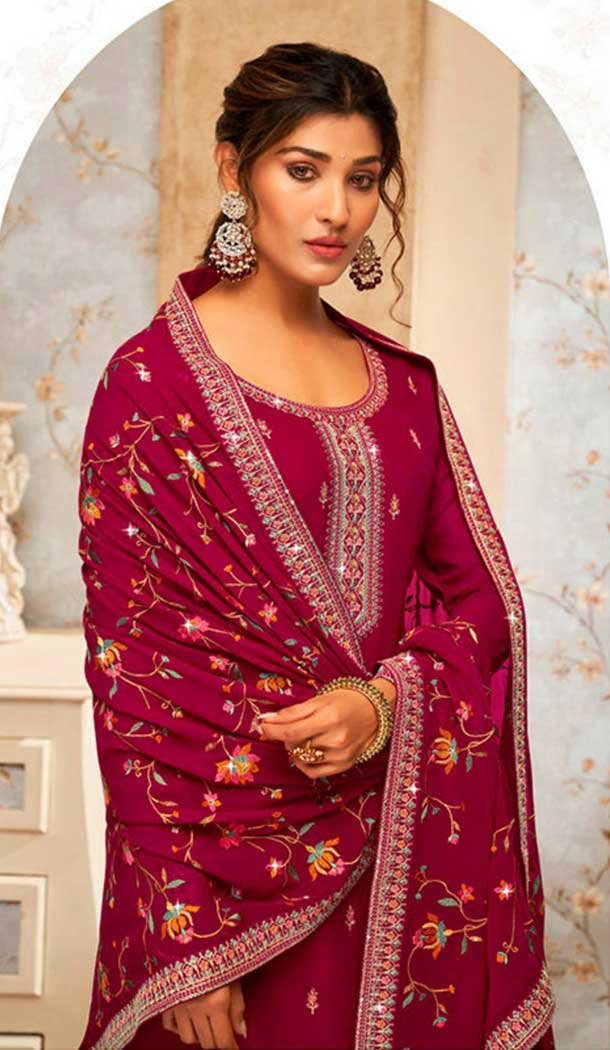 Red Georgette Embroidery Work Evening Wear Palazzo Salwar Suit - 9586188181