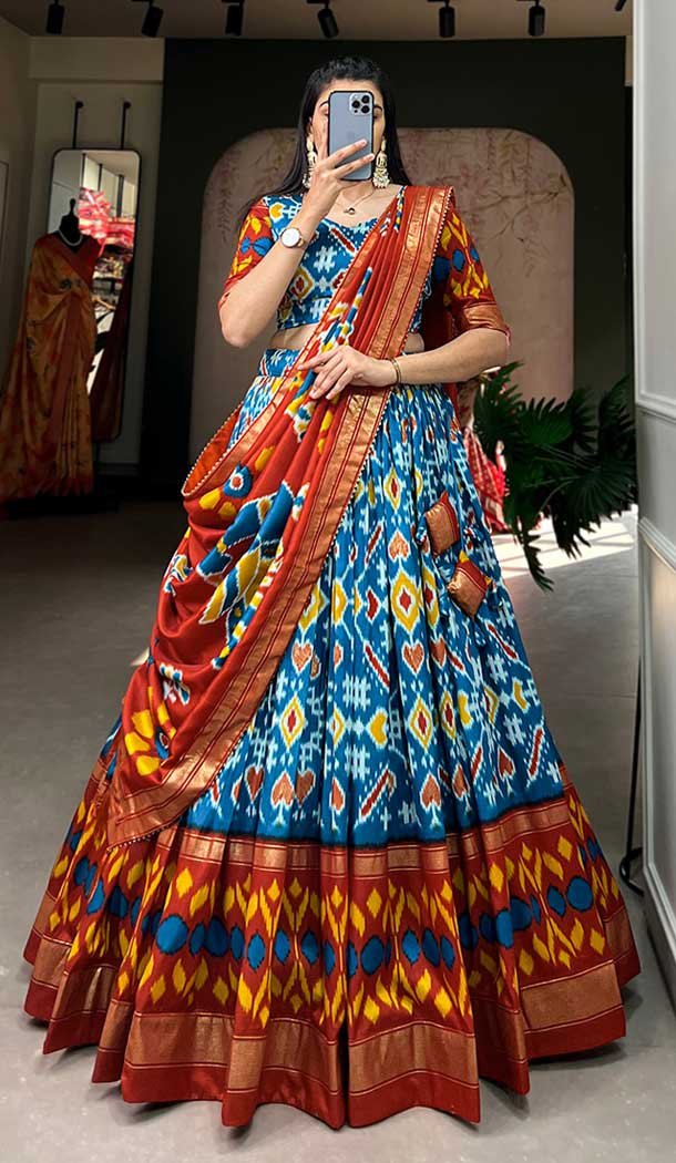 Tussar Silk Foil Printed Work Navratri Wear Chaniya Choli In Multi Color - 9668188702