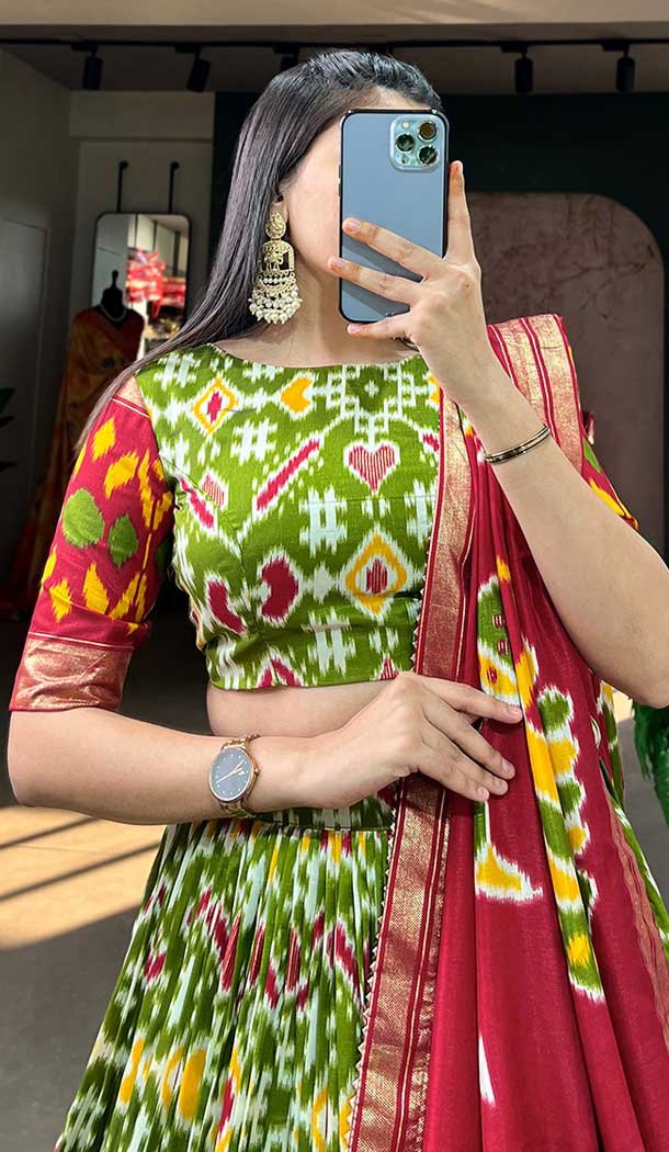 Multi Color Tussar Silk Foil Printed Work Navratri Wear Chaniya Choli - 9668188703