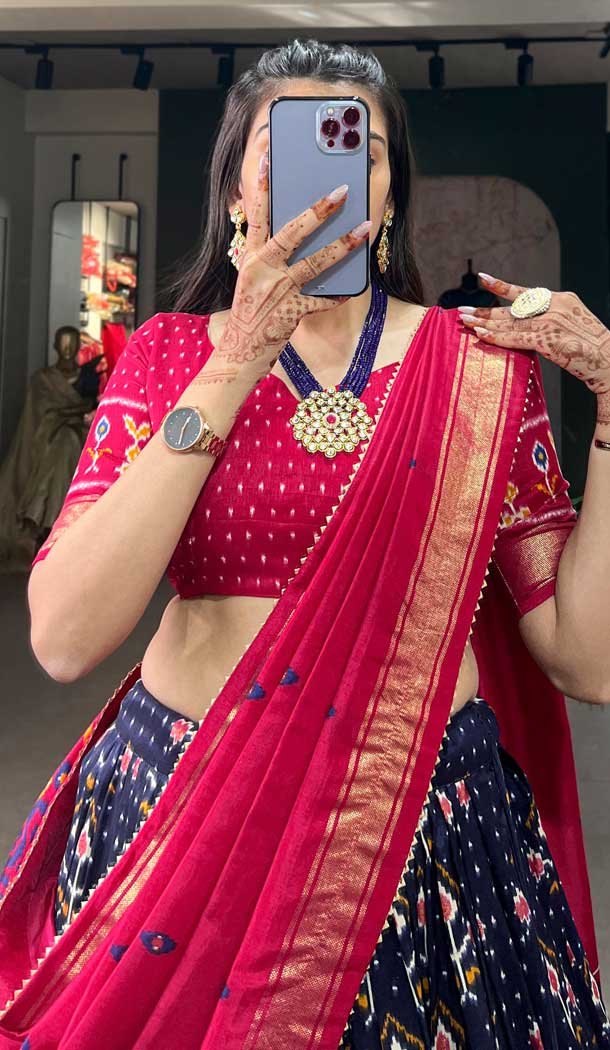 Navy Blue Tussar Silk Foil Printed Work Navratri Wear Chaniya Choli - 9668188706