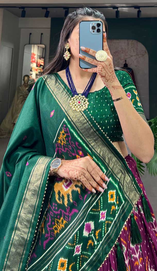 Purple Tussar Silk Foil Printed Work Navratri Wear Chaniya Choli - 9668188707