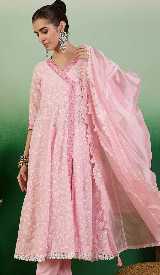 Embroidered Cotton Party Wear Readymade Salwar Kameez In Pink - 143167974