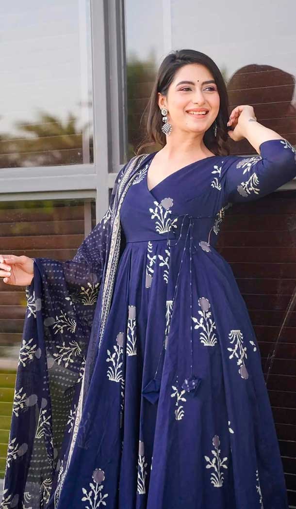 Maslin Digital Printed Festival Wear Readymade Salwar Kameez In Blue - 143648259