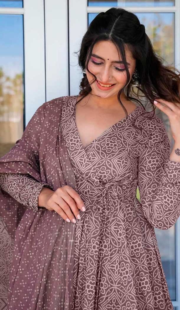 Purple Maslin Digital Printed Festival Wear Readymade Salwar Kameez - 143648262