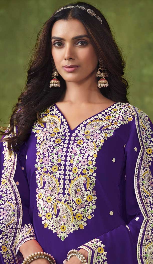 Purple Chanderi Embroidered Designer Wear Patiala Salwar Suit - 143898416
