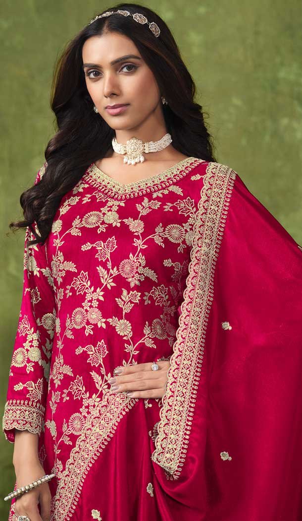 Pink Dola Silk Embroidered Party Wear Palazzo Salwar Suit - 144218616
