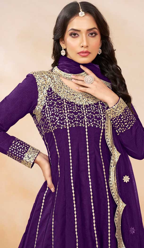 Art Silk Sequins Embroidered Party Wear Dhoti Style Salwar Suit In Violet - 146511032