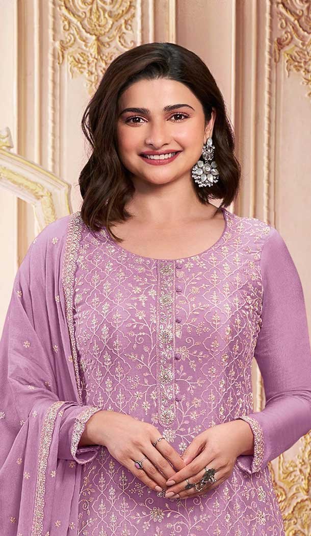 Purple Georgette Embroidered Prachi Desai Salwar Suit - 146711140