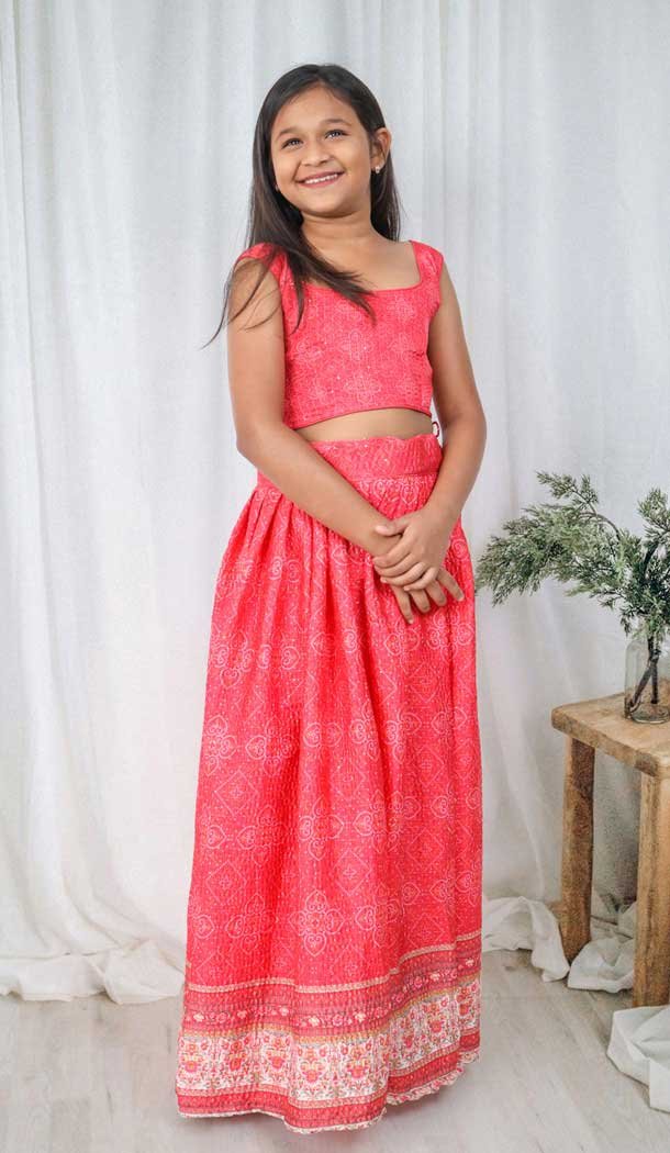 Pink Chinon Digital Printed Kids Girls Readymade Lehenga Choli - 147291477