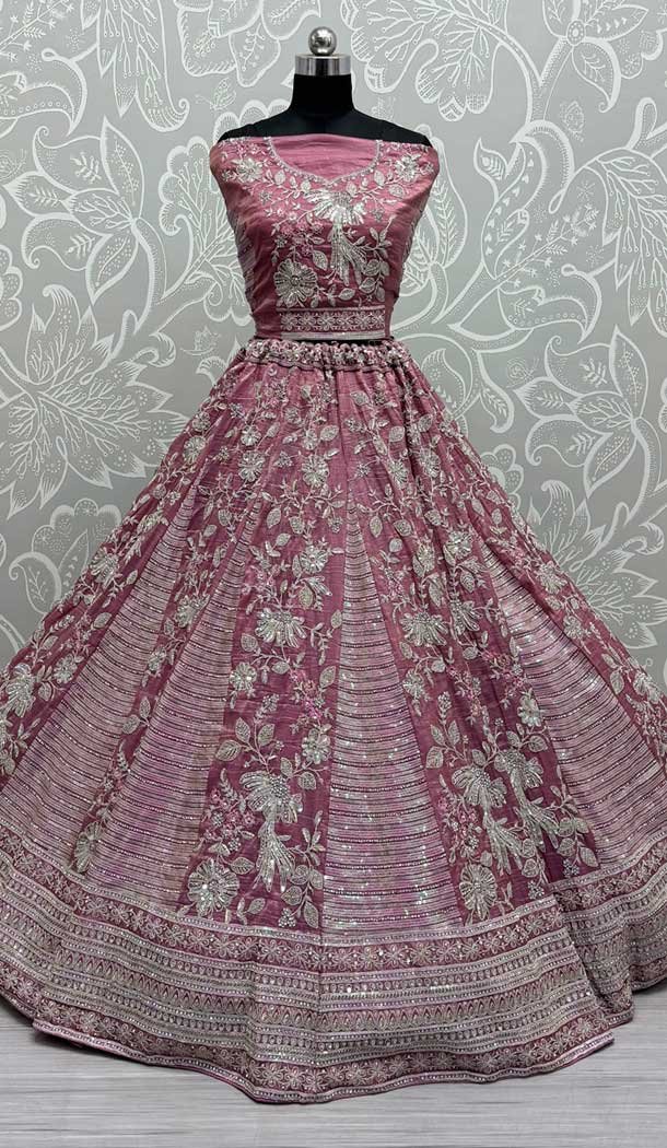 Gadwal Silk Thread Embroidered Wedding Lehenga Choli In Pink - 147731759