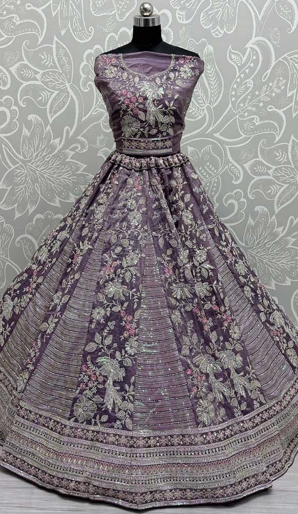 Gadwal Silk Thread Embroidered Wedding Lehenga Choli In Grey - 147731760