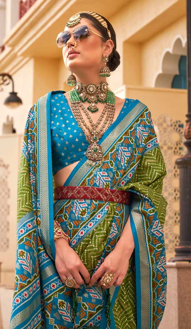 Mahendi Green Silk Patola Printed Traditional Party Wear Saree - 147871858