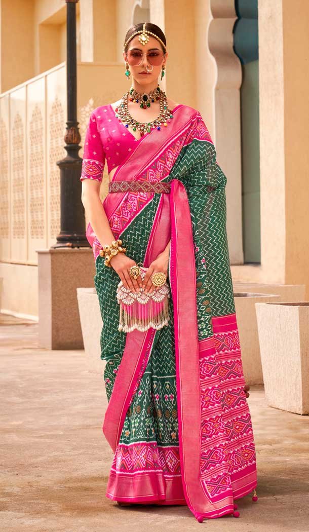Green Silk Patola Printed Traditional Party Wear Saree - 147871862