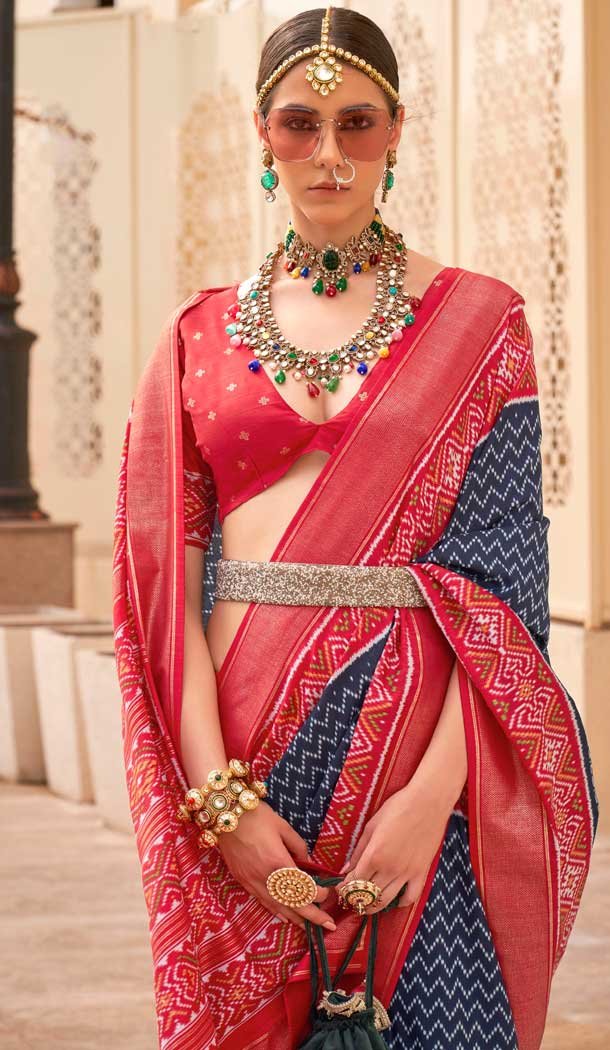 Blue Silk Patola Printed Traditional Party Wear Saree - 147871864