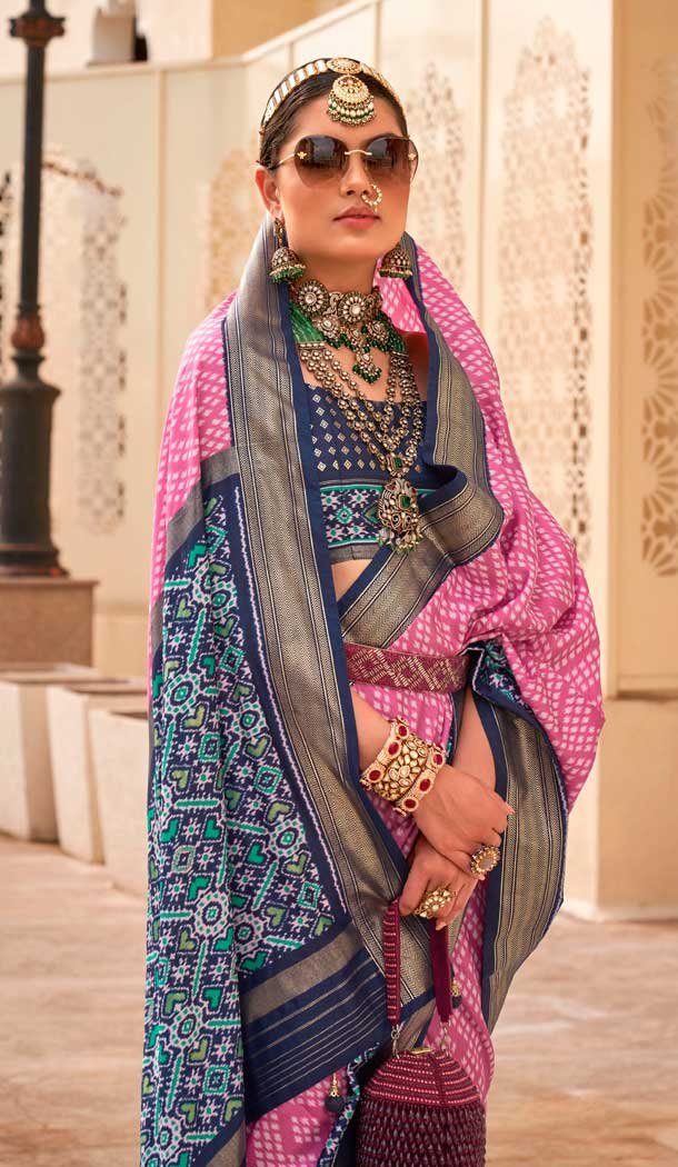Silk Patola Printed Traditional Party Wear Saree In Pink  - 147871865